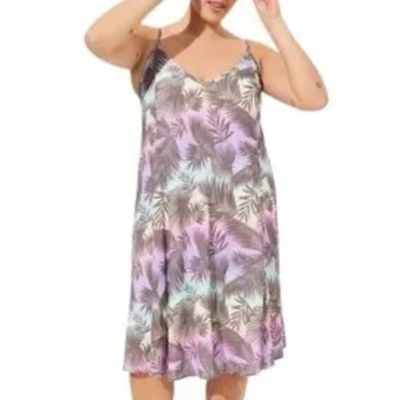 Torrid Midi Rayon Slub V Neck Cami Beach Dress Tropical Rainbow Size 0X - Picture 1 of 5